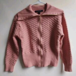 ANDREW MARC NEW YORK SWEATER Full Zip Cardigan Knit Pink Coral Salmon Medium EX